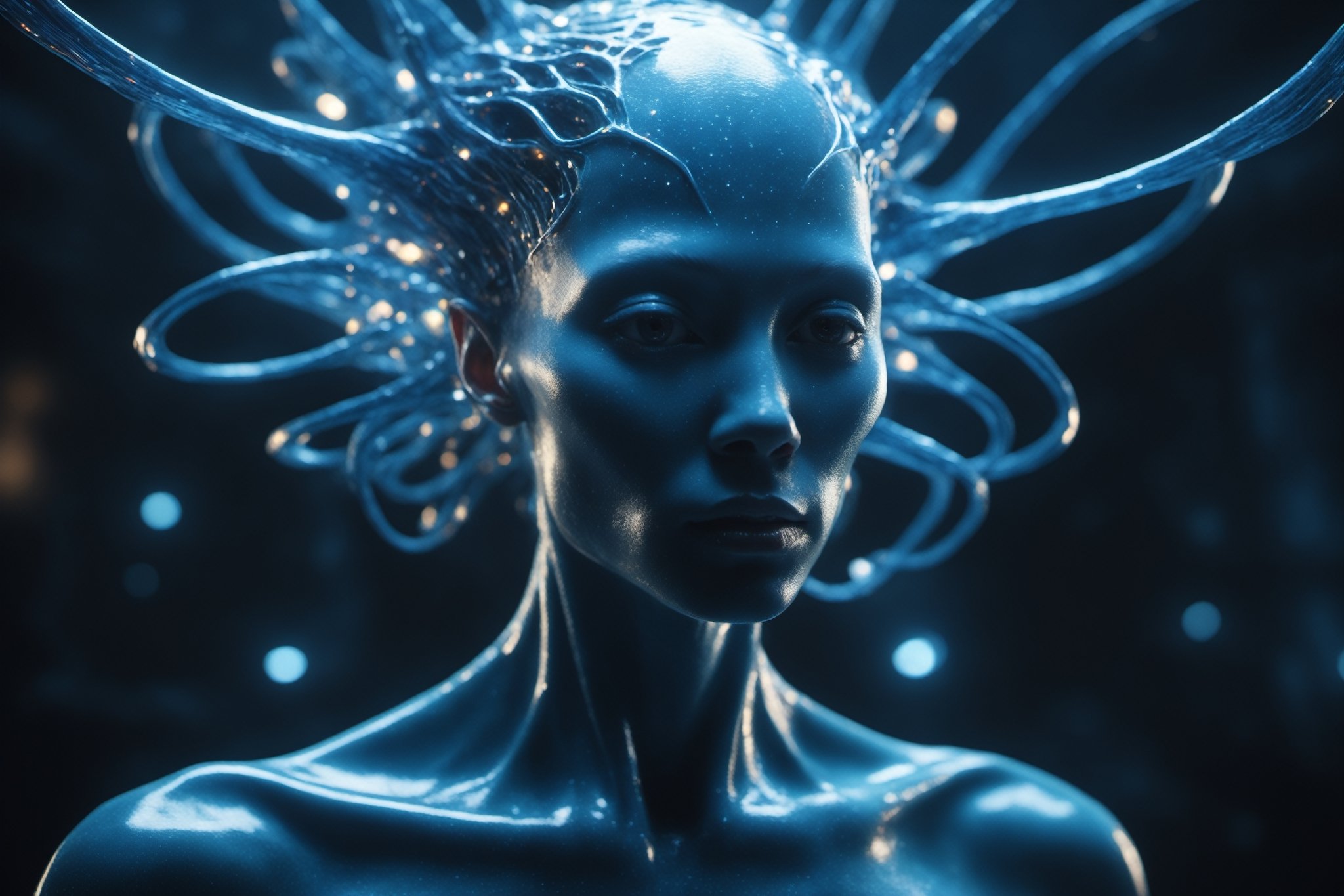 Alien creature in humanoid shape,  with opalescent skin,  slippy_blue_skin:1.3 by IAMRAW369ヅ on Tensor.Art