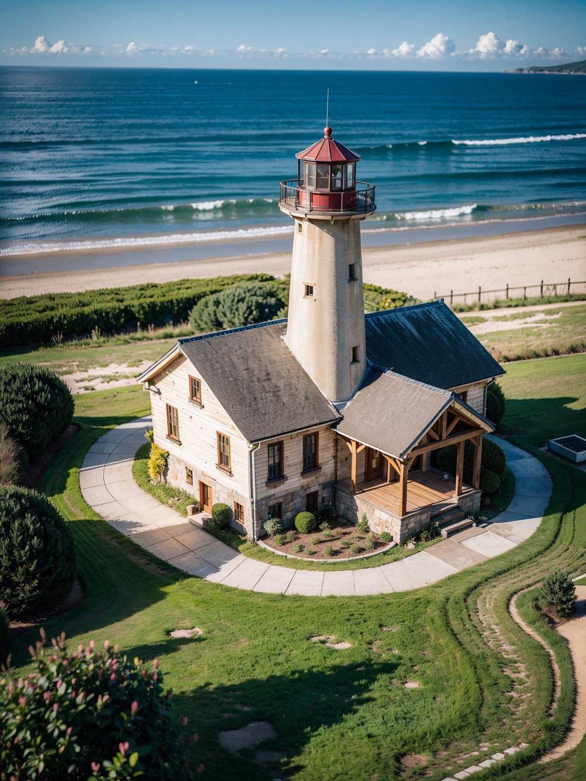 light house, by the sea, rock,wood house,grass,  (masterpiece),((ultra-detailed)), (highly detailed CG illustration),(expressionless), (best quality:1.2), High quality texture, intricate details, detailed texture, High quality shadow, Cinematic Light, Depth of field, light source contrast, perspective,20s, (ulzzang-6500-v1.1:0.5), , ,