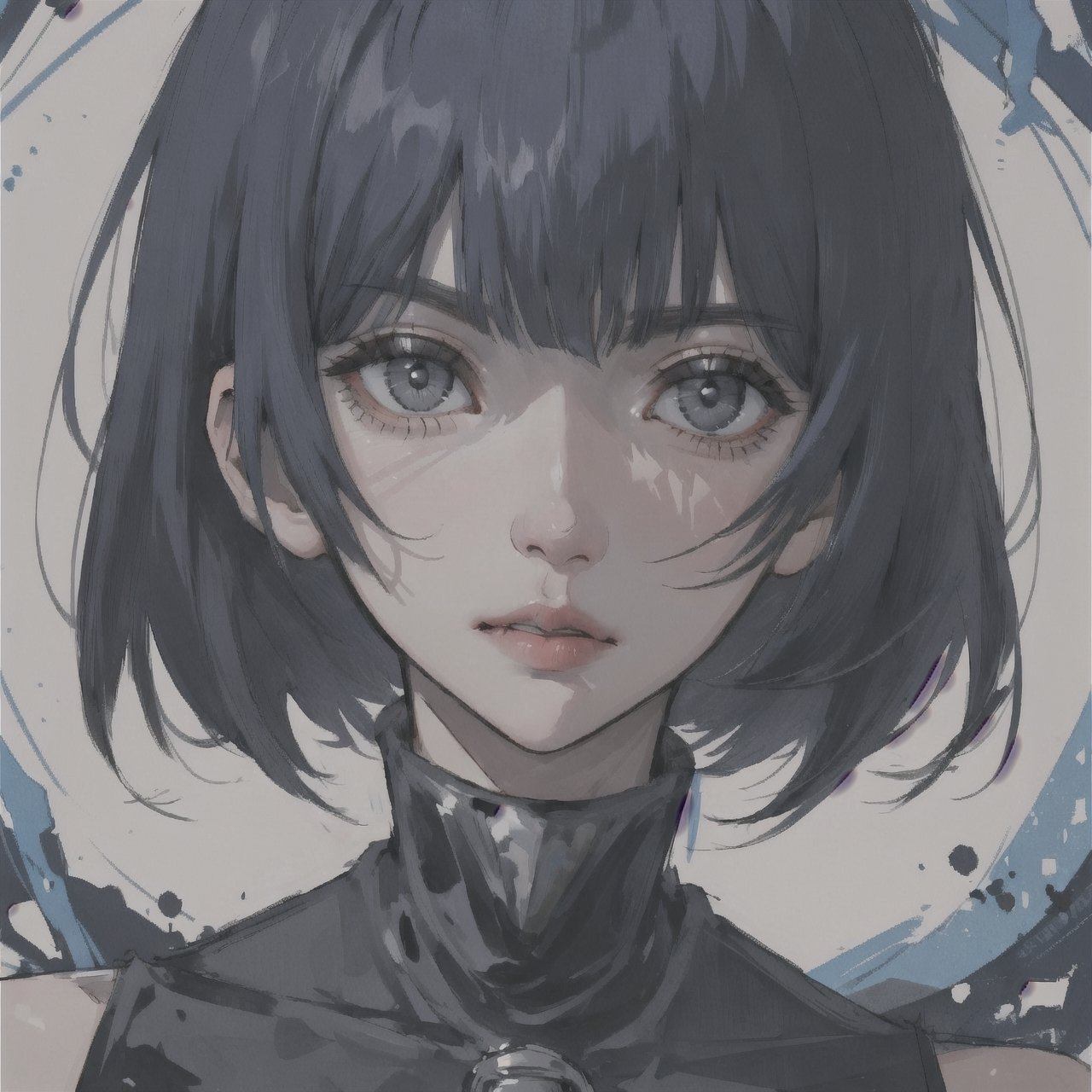 1hot woman,masterpiece, best quality,best compostion ,(Sui Ishida, ) Wojciech Siudmak abstract,gray hair, villain,slutty look,dynamic look, dynamic pose,face shot,looking_at_viewer, dark_hair,1 girl,Tae Takemi,HOSHINO AI,short hair