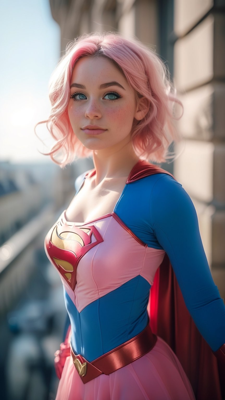 super girl cosplay,  beautiful face,  cleavage by The Happy Artist on Tensor.Art