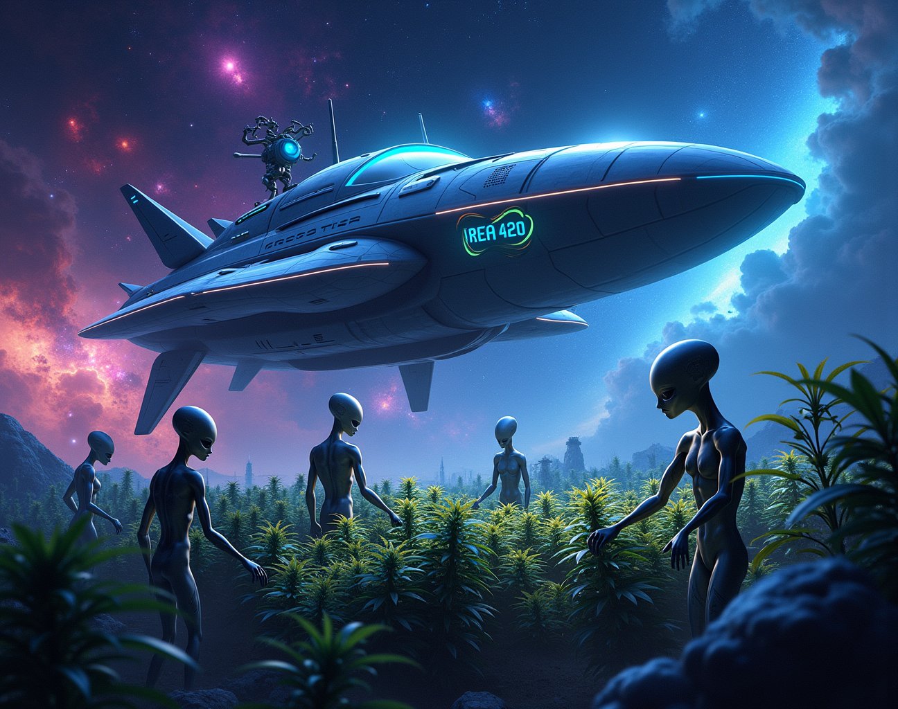 In a distant corner of the cosmos,  a breathtaking scene unfolds as Area 420 takes center stage. Against a backdrop of swi...