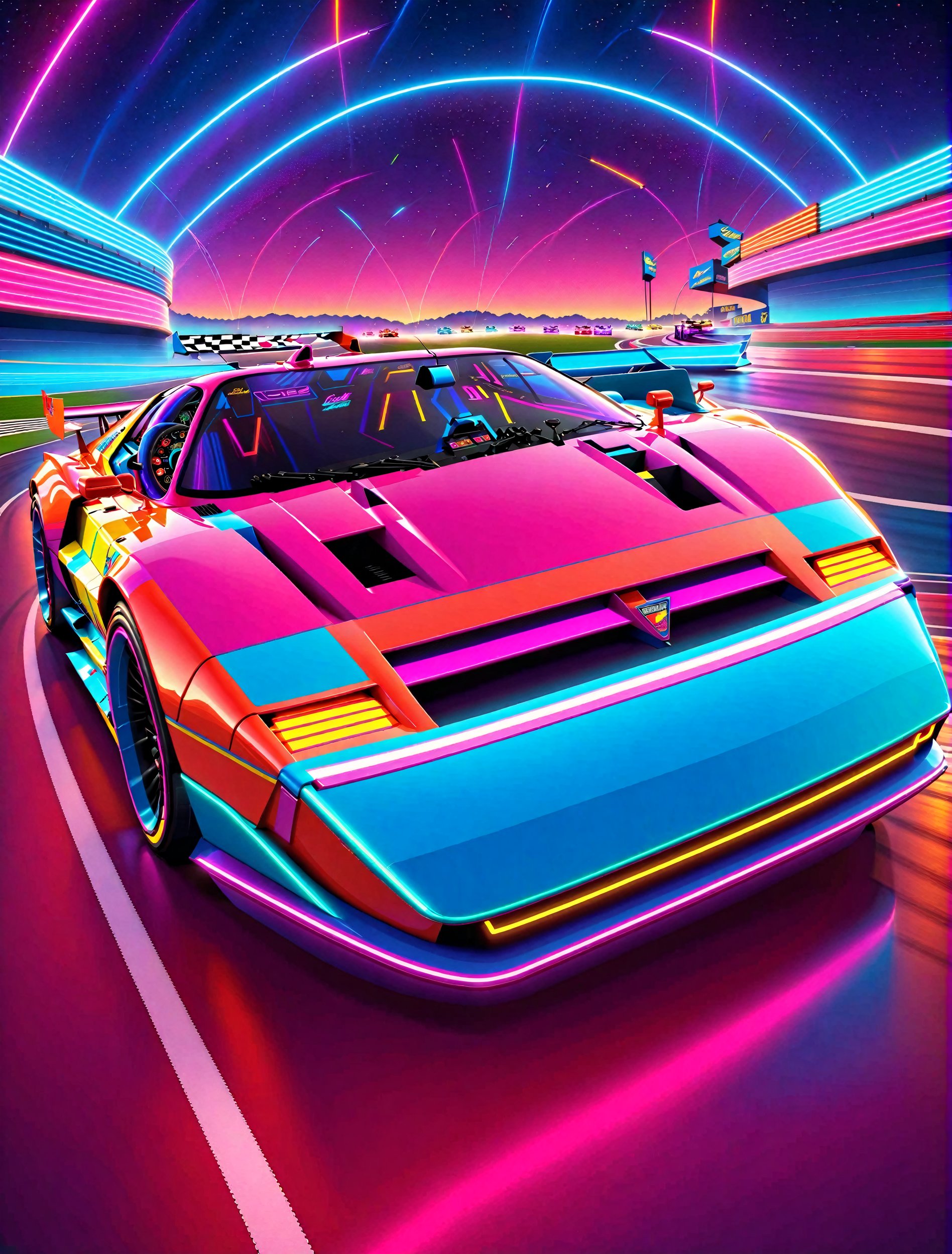 Get Ready to Shift into High Gear! 'Race On' Video Game Cover Art: A Retro Arcade Machine's Masterpiece. A neon-lit,  pixe...