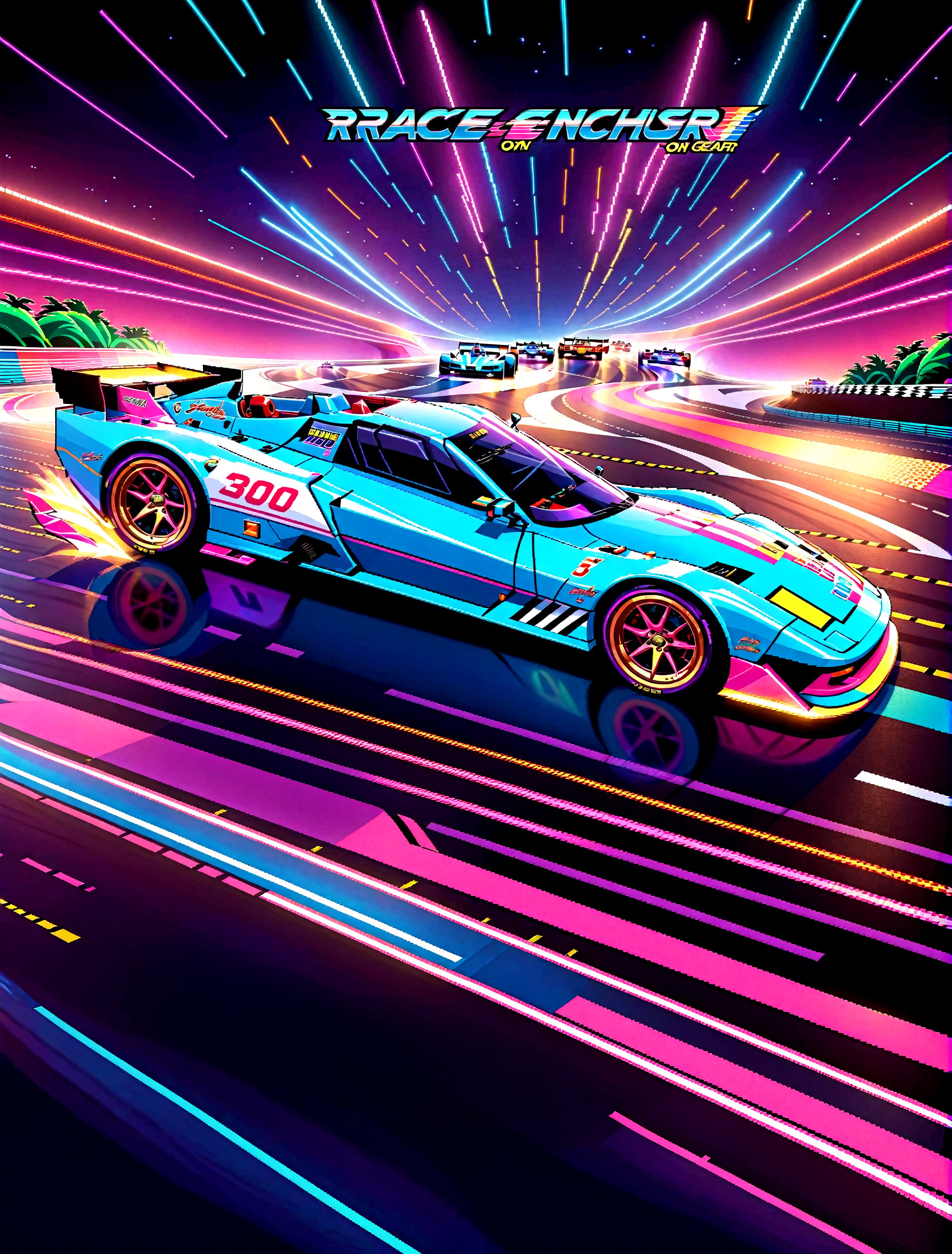 Get Ready to Shift into High Gear! 'Race On' Video Game Cover Art: A Retro Arcade Machine's Masterpiece. A neon-lit,  pixe...