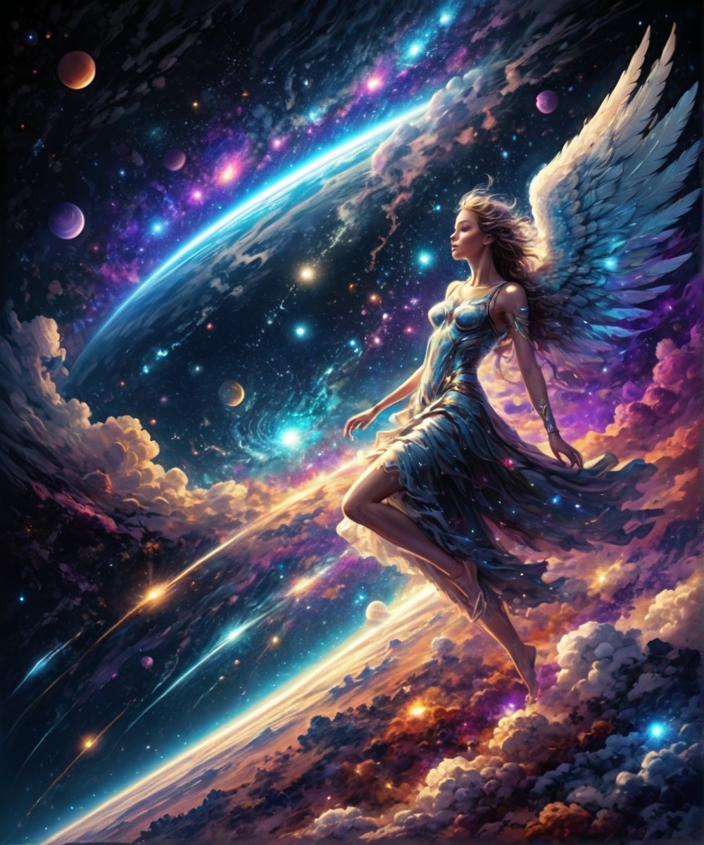 Another vibrant cosmic galaxy,  dark color palette,  high resolution and contrast and color contrast by MadCat  on Tensor.Art