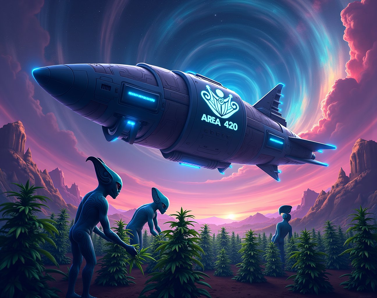 In a distant corner of the cosmos,  a breathtaking scene unfolds as Area 420 takes center stage. Against a backdrop of swi...