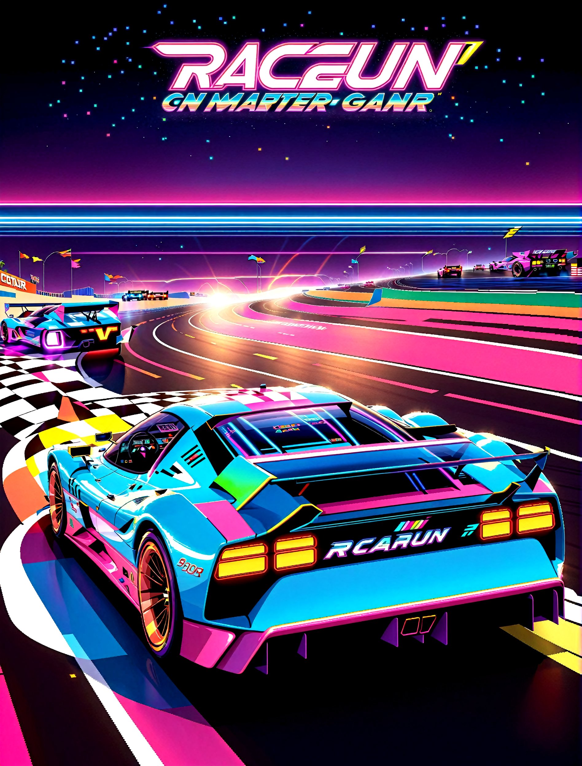Get Ready to Shift into High Gear! 'Race On' Video Game Cover Art: A Retro Arcade Machine's Masterpiece. A neon-lit,  pixe...