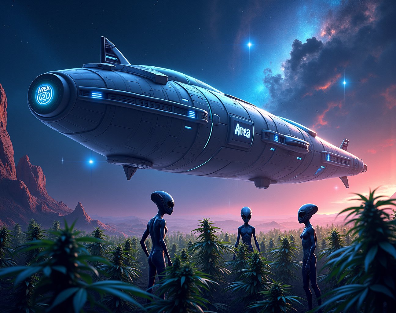 In a distant corner of the cosmos,  a breathtaking scene unfolds as Area 420 takes center stage. Against a backdrop of swi...