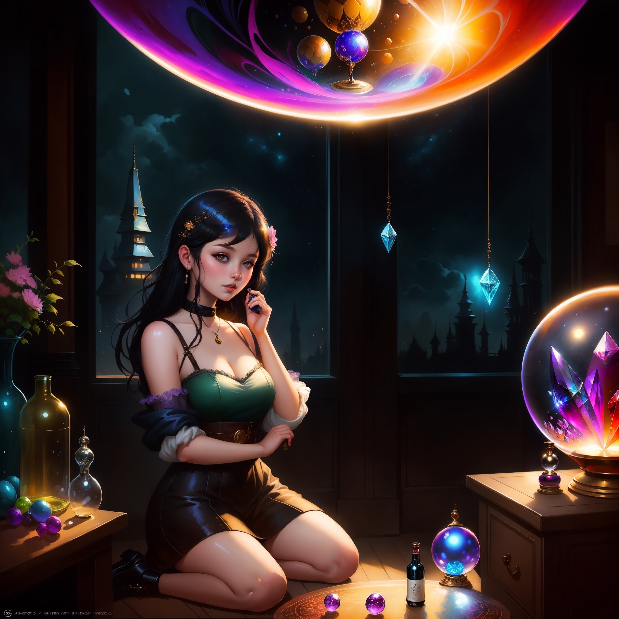 Girl trapped in a crystal ball,Fantasy Art Style,artwork in the style of guweiz, guweiz on pixiv artstation, guweiz, guweiz on artstation pixiv, ross tran 8 k, fanart best artstation, loish and wlop, Trending on ArtStation pixiv, 8k high quality detailed art,Bottle