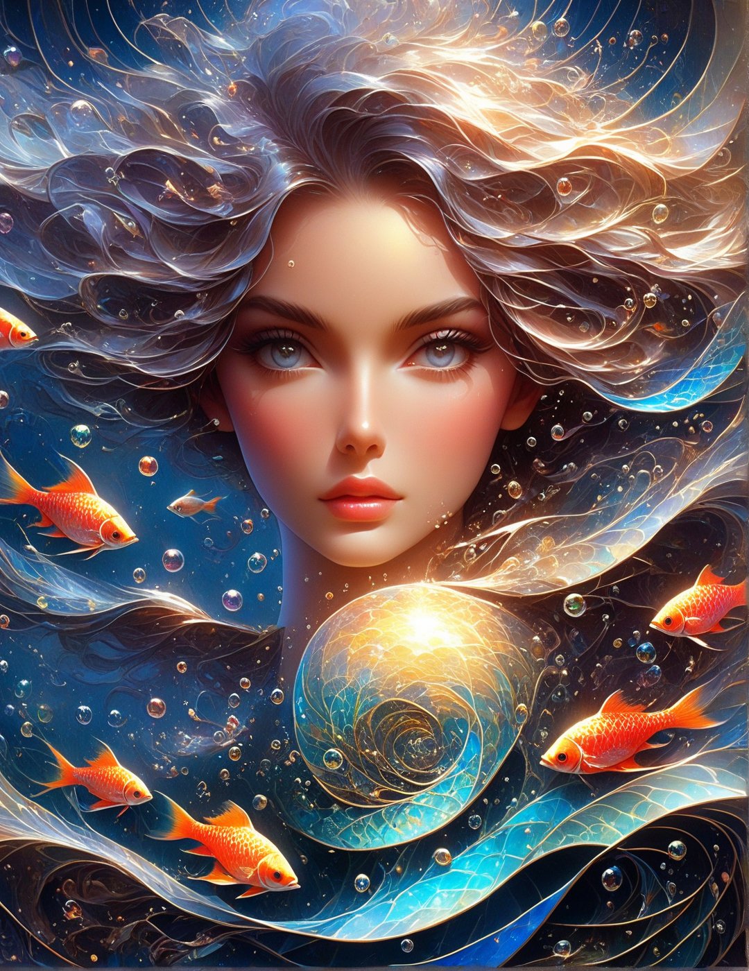 symphony,  beautiful female enjoying music,  playing with an exotic fish by MadCat  on Tensor.Art