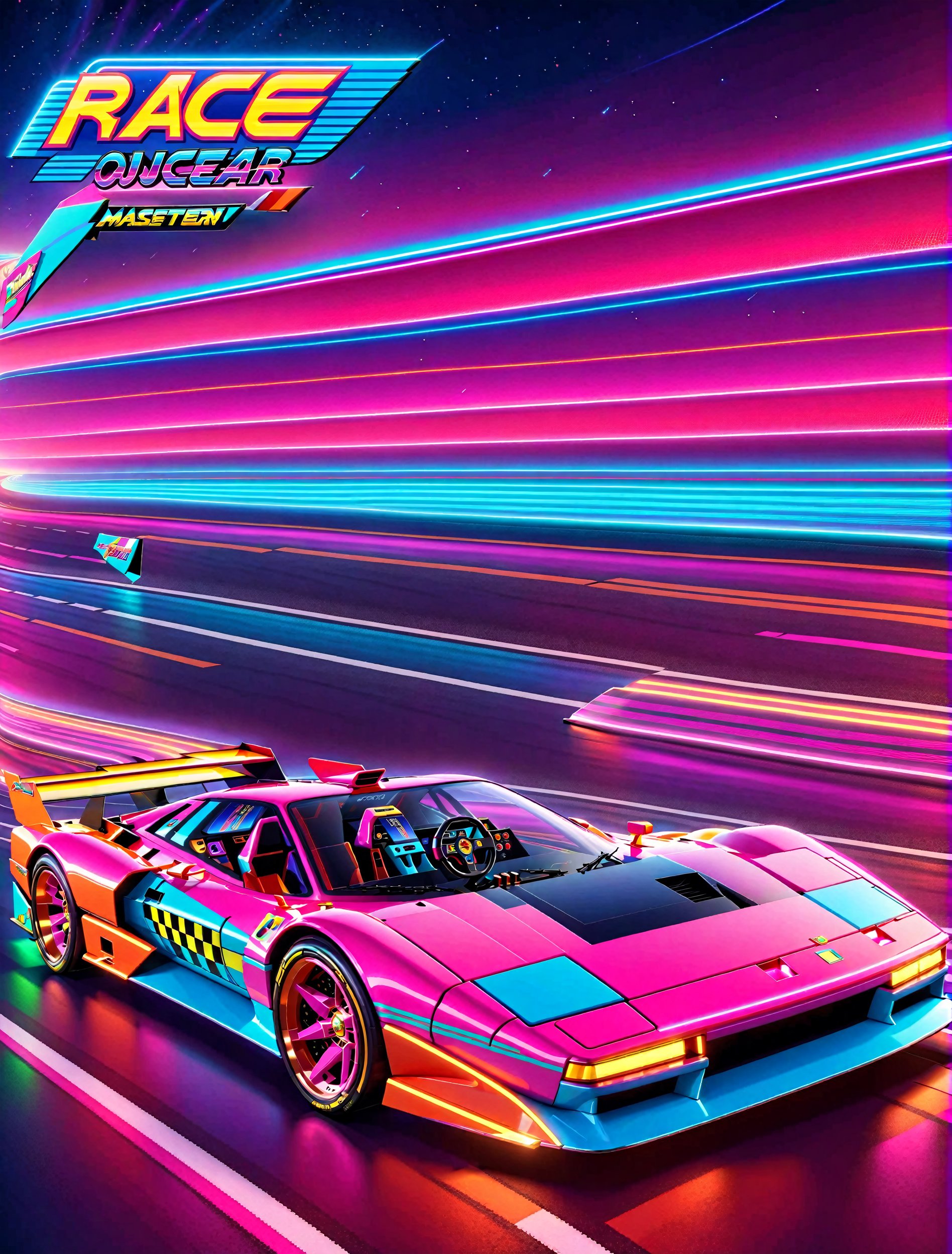 Get Ready to Shift into High Gear! 'Race On' Video Game Cover Art: A Retro Arcade Machine's Masterpiece. A neon-lit,  pixe...
