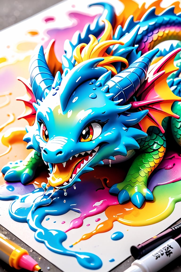 best quality, masterpiece, beautiful and aesthetic, vibrant color, Exquisite details and textures,  Warm tone, ultra realistic illustration,	Sticker, Chibi, colorful perfect 3d ink splash forming perfect detailed extreme close up perfect realistic cute Eastern dragon, ultra hd, realistic, vivid colors, highly detailed, UHD drawing, pen and ink, perfect composition, beautiful detailed intricate insanely detailed octane render trending on artstation, 8k artistic photography, photorealistic concept art, soft natural volumetric cinematic perfect light, graffiti art, splash art, street art, spray paint, oil gouache melting, acrylic, high contrast, colorful polychromatic, ultra detailed, ultra quality, CGSociety.