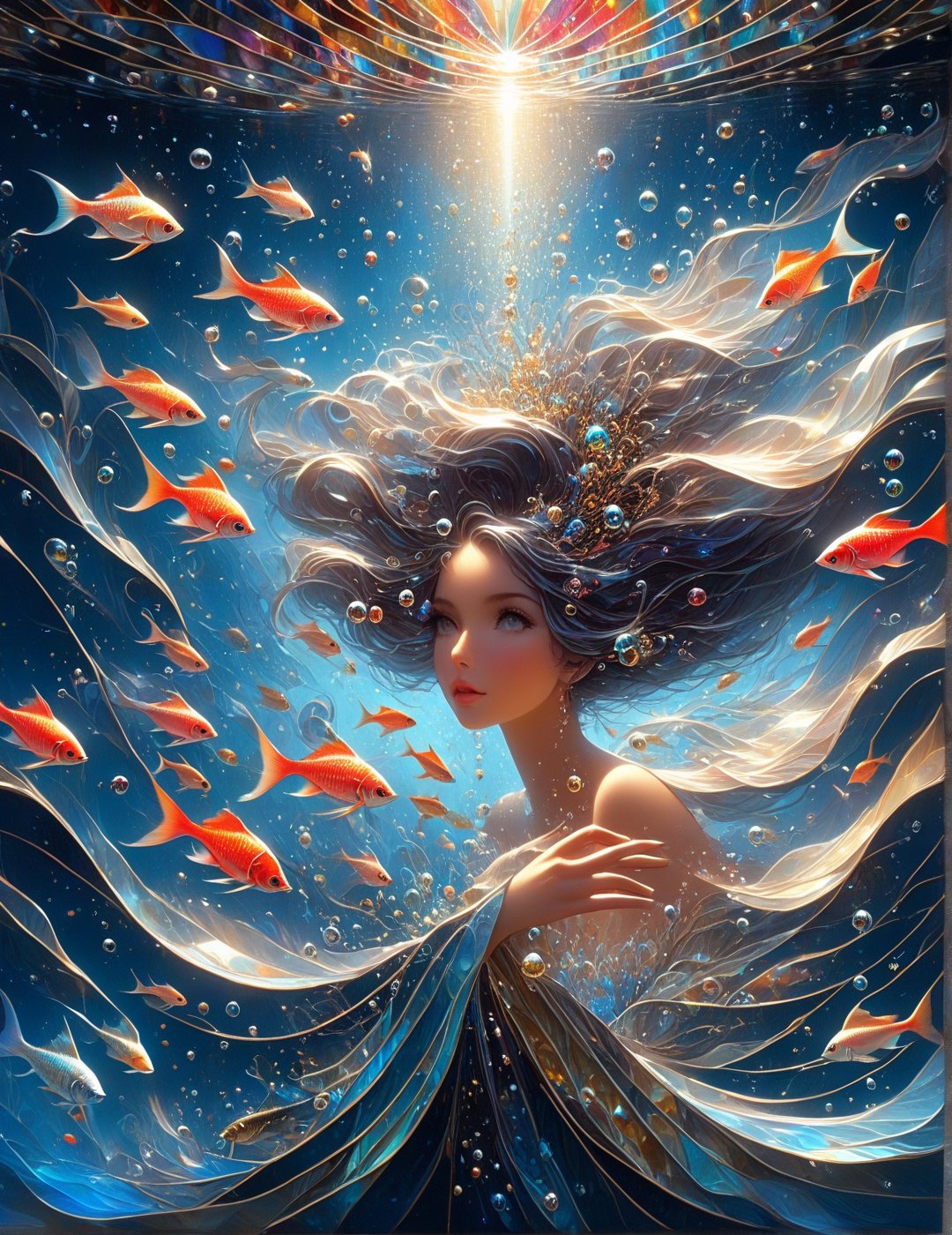 symphony,  beautiful female enjoying music,  playing with an exotic fish by MadCat  on Tensor.Art