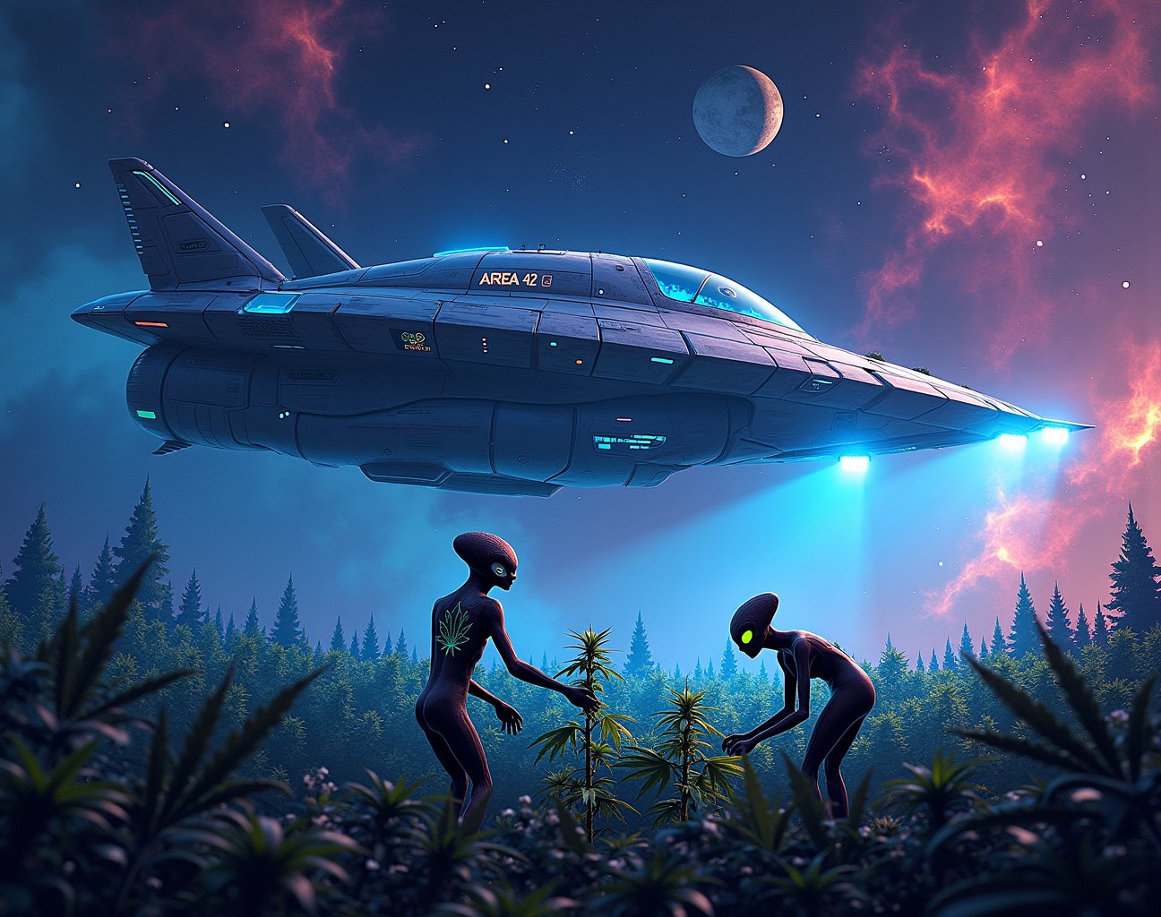 In a distant corner of the cosmos,  a breathtaking scene unfolds as Area 420 takes center stage. Against a backdrop of swi...