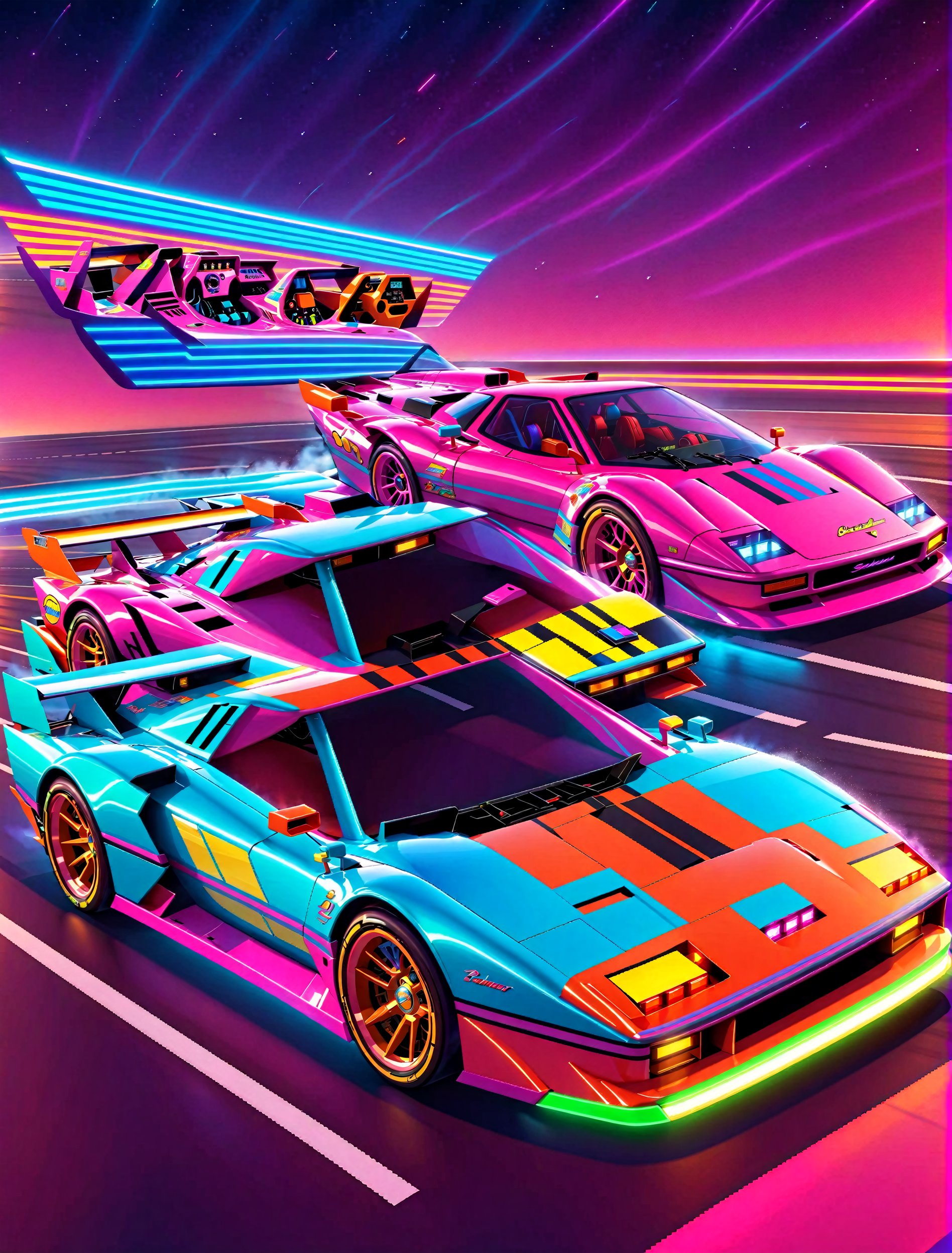 Get Ready to Shift into High Gear! 'Race On' Video Game Cover Art: A Retro Arcade Machine's Masterpiece. A neon-lit,  pixe...
