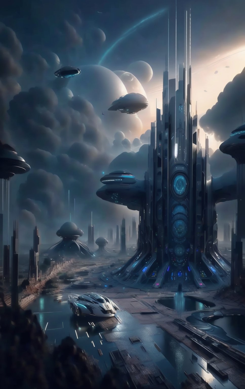 futuristic city with a futuristic structure and a futuristic bridge,  futuristic setting,  futuristic utopia by MadCat  on...