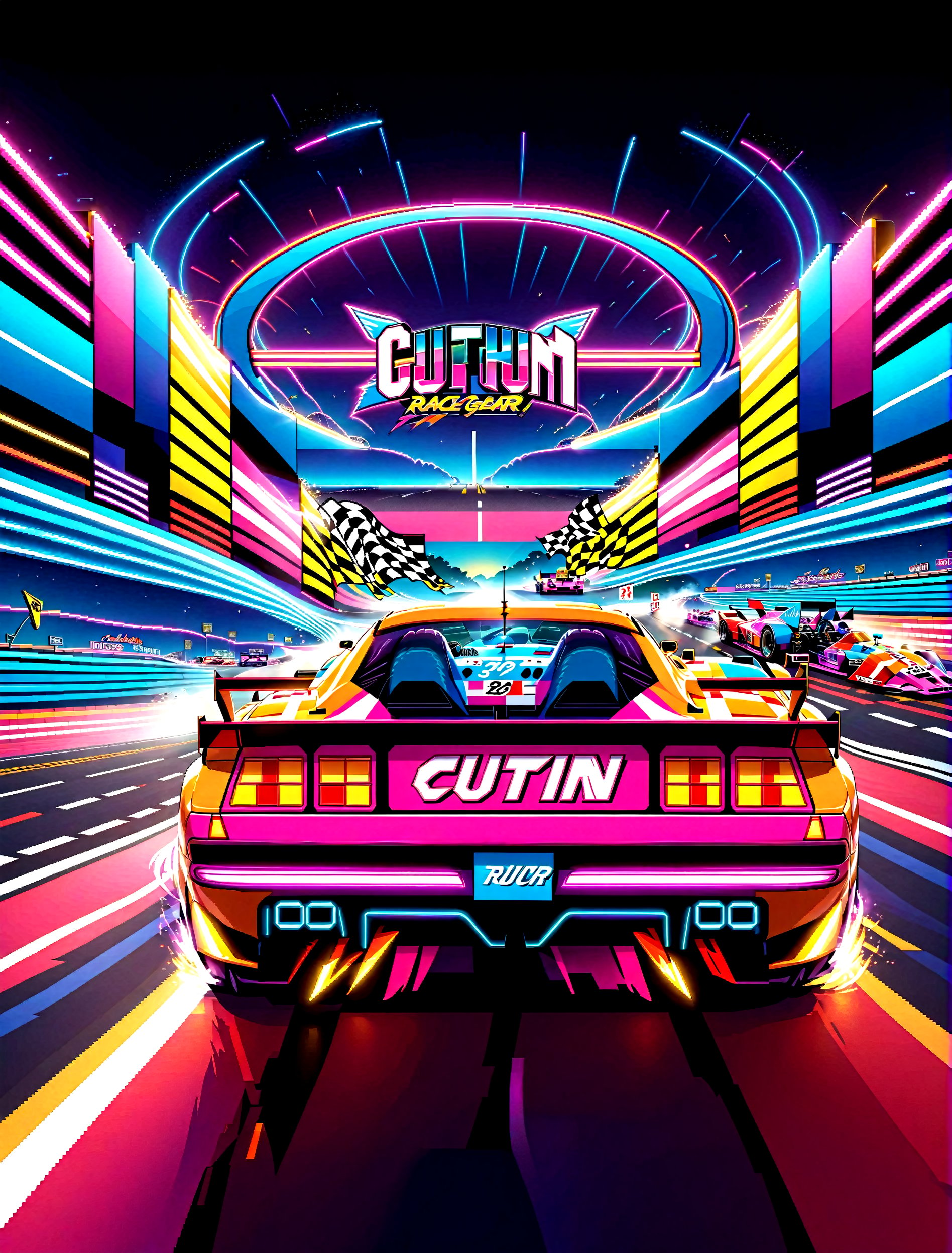Get Ready to Shift into High Gear! 'Race On' Video Game Cover Art: A Retro Arcade Machine's Masterpiece. A neon-lit,  pixe...