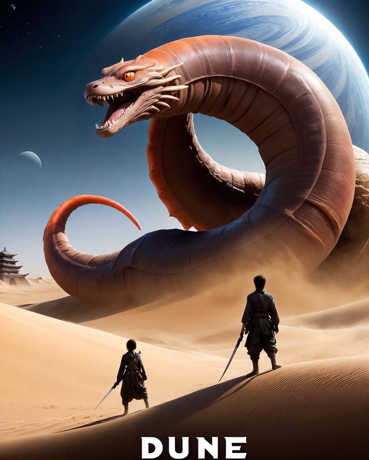 Transport yourself to a captivating realm where the mystique of "Dune" converges with the ethereal beauty of Japanese myth...