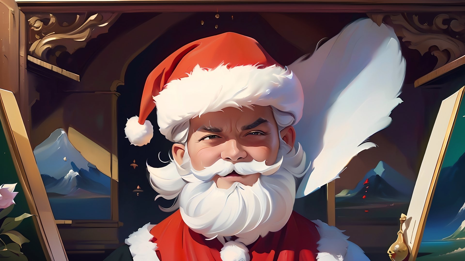 (Santa's Unexpected Side theme:1.3),
(Santa's evil plan:1.3),(bad face:1.3), (fantasy:1.5), (amazing:1.5 ), (fantastic:1.5), (insanely beautiful scenic:1.5), (stylish oil painting and digital paiting: 1.5 ), (digital anime illustration :1.5), (ultradetailed:1.5),(hyper sharp:1.3),(best quality:1.3),(masterpiece:1.3),IncrsAnyasHehFaceMeme,Santa Claus