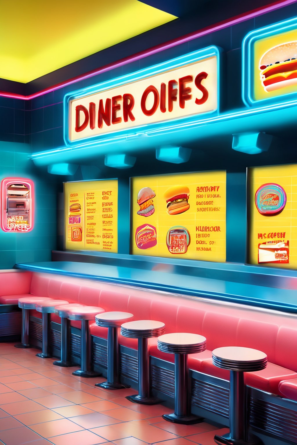 Step into the vibrant nostalgia of an 1980s American diner with this illustration prompt focused on menu design. Picture a...