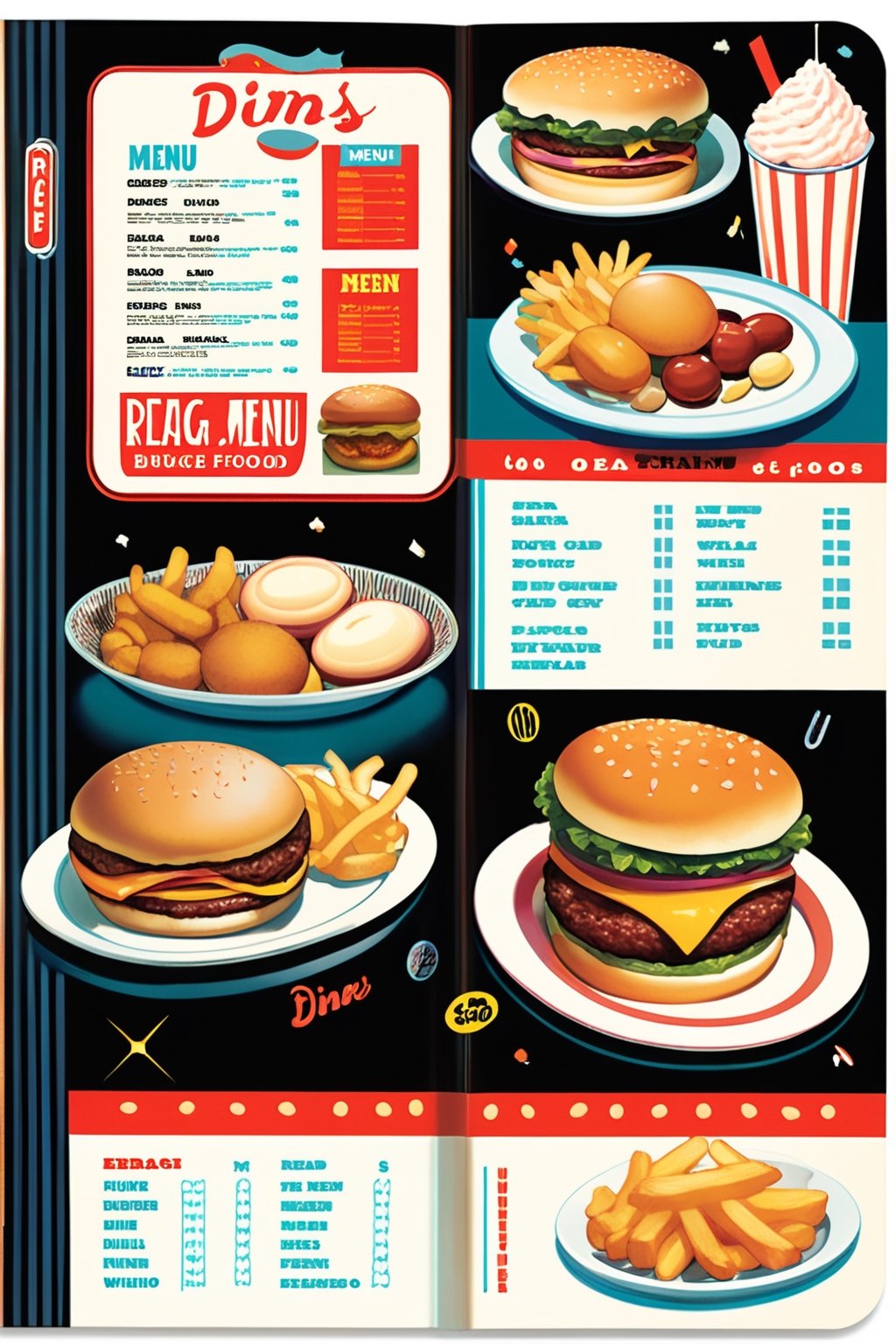 Let's dive into the retro charm of an 1980s American diner with a table menu design that embodies the era's iconic aesthet...