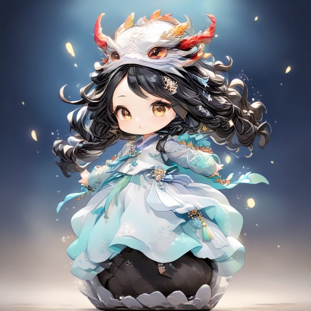 rapper, cute dragon, little dragon, baby dragon, ancient chinese town, chibi emote, wearing a king style hanbok dress,, korean pallace, festival, chinese lantan,  blue spark aura background, ,,,,,,,,,,,,,1dragon,hanbok,<lora:659095807385103906:1.0>