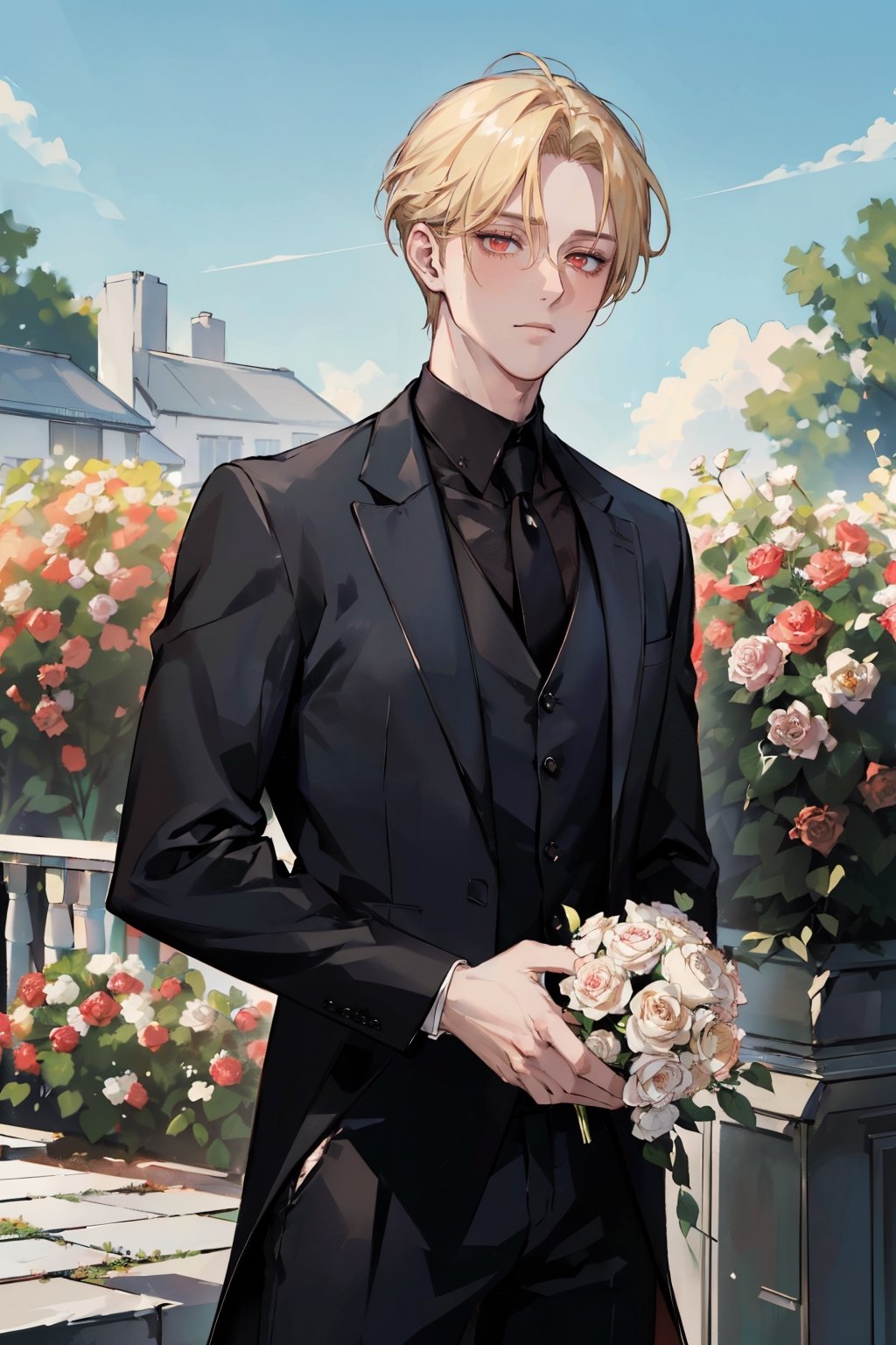 ( young handsome man,  blonde hair,  red eyes by Ty on Tensor.Art