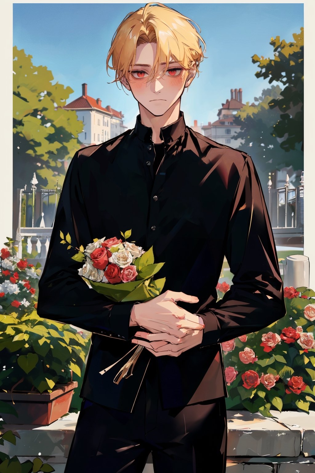 ( young handsome man,  blonde hair,  red eyes by Ty on Tensor.Art