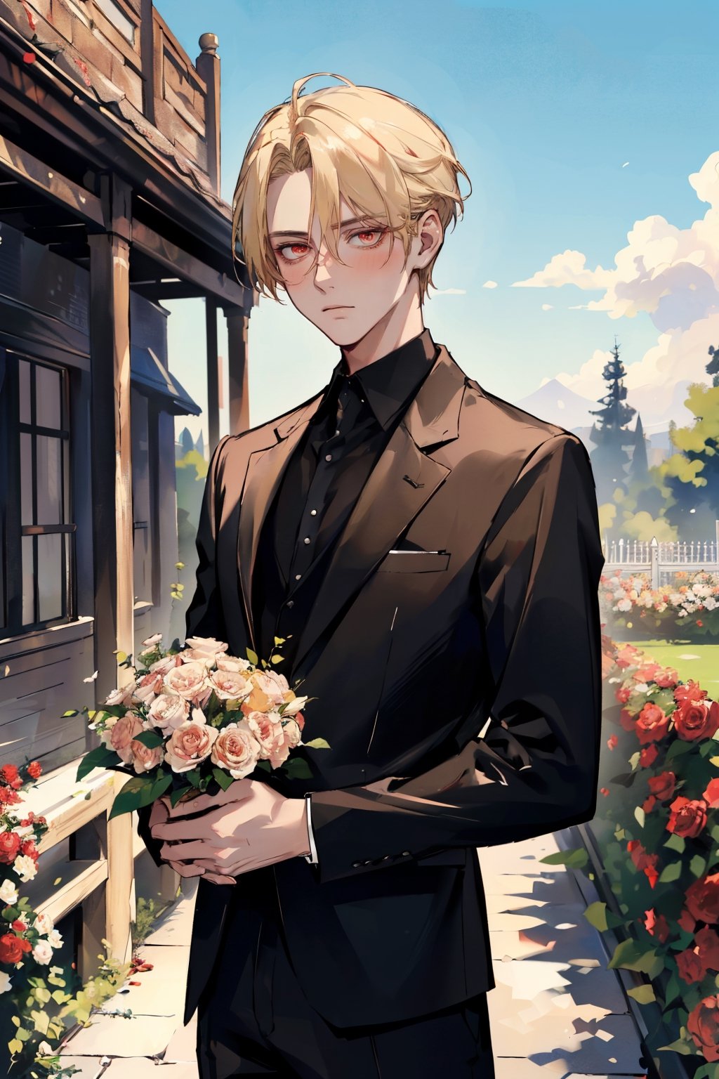 ( young handsome man,  blonde hair,  red eyes by Ty on Tensor.Art