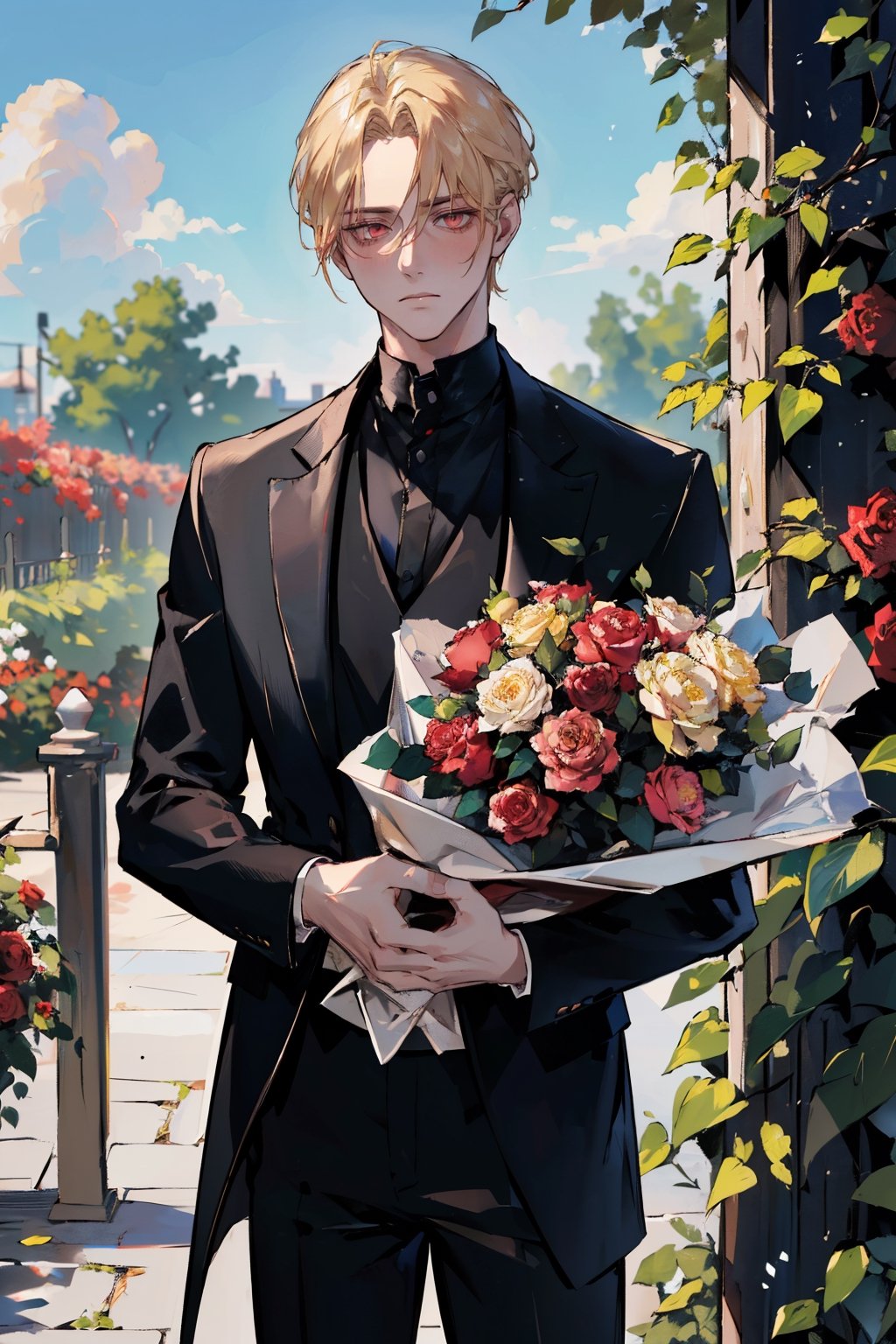 ( young handsome man,  blonde hair,  red eyes by Ty on Tensor.Art