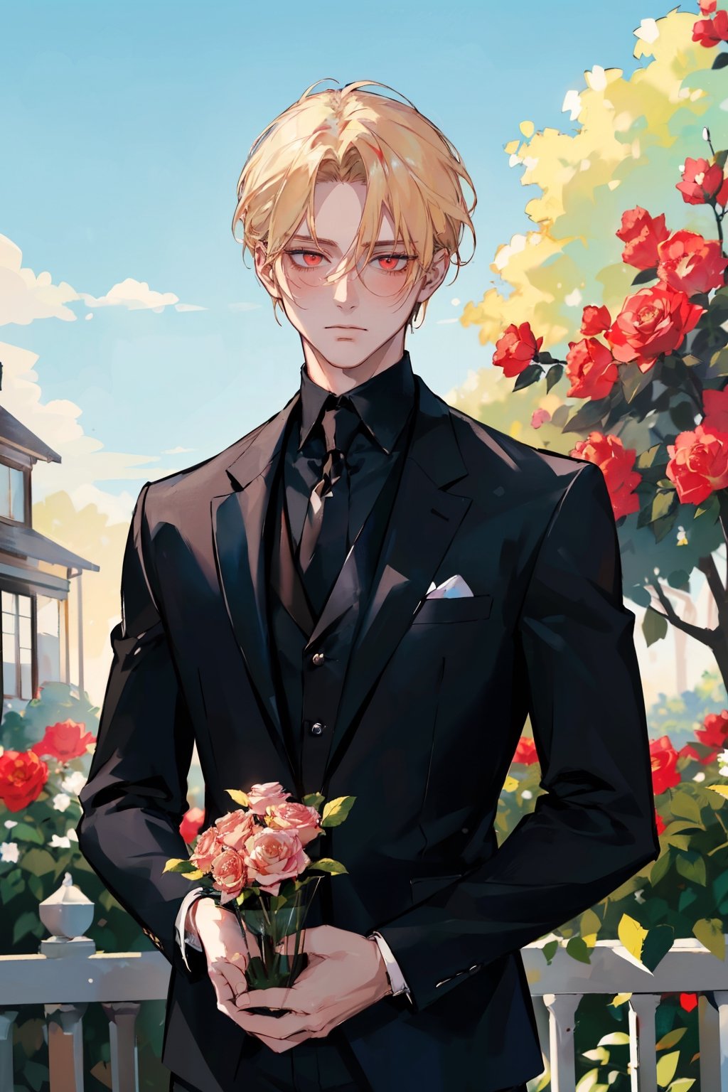 ( young handsome man,  blonde hair,  red eyes by Ty on Tensor.Art