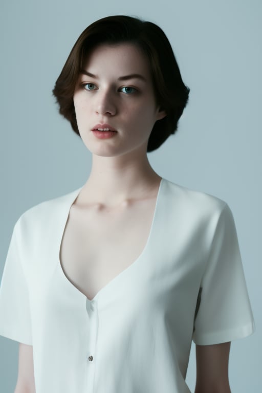 portrait of the woStoya, upper body shot, wearing white shirt, black background, global illumination, high details, UHD, RAW, HDR effect, beautiful, aesthetic, perfect lighting