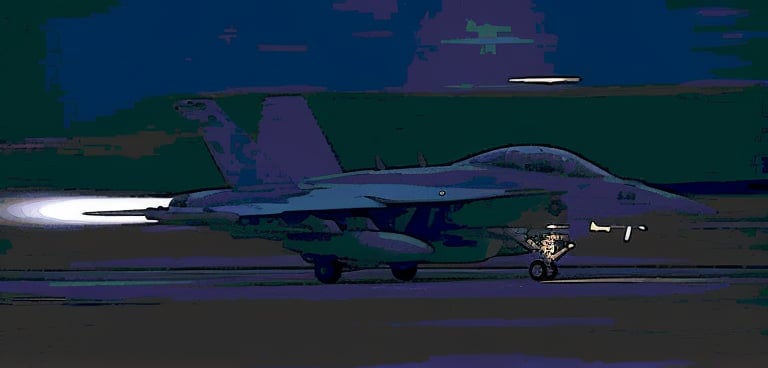 Masterpiece, high definition animation, ultra high definition rendering, F18 fighter jet taking off from the runway at night