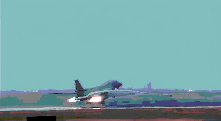 Masterpiece, high definition animation, ultra high definition rendering, B1 bomber taking off from the runway