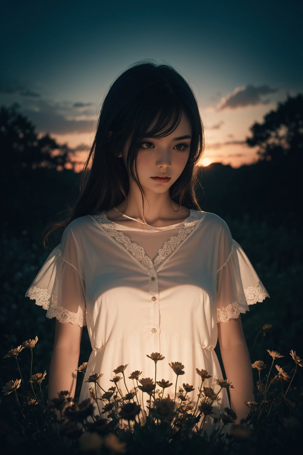 ghost silhouette woman,  flowers,  cinematic by Ai Art Vision on Tensor.Art