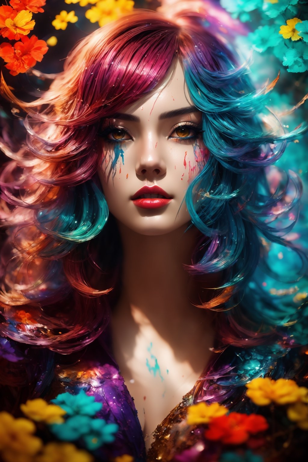 Maximaliset Rococo. Astral Escape! Splash art,  portrait of Vietnamese,  red indigo haired Vietnamese by Ai Art Vision on...