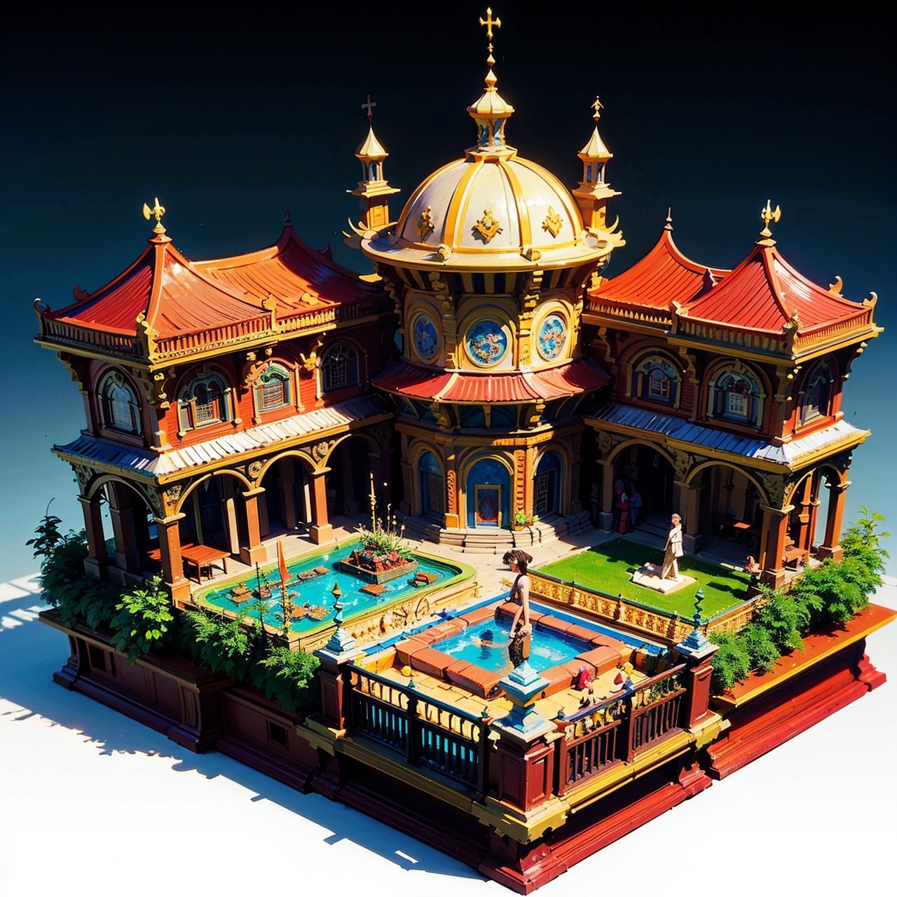 best quality,(masterpiece:1.1),amusement park,isometric view,high resolution,,detailed details,simple background,