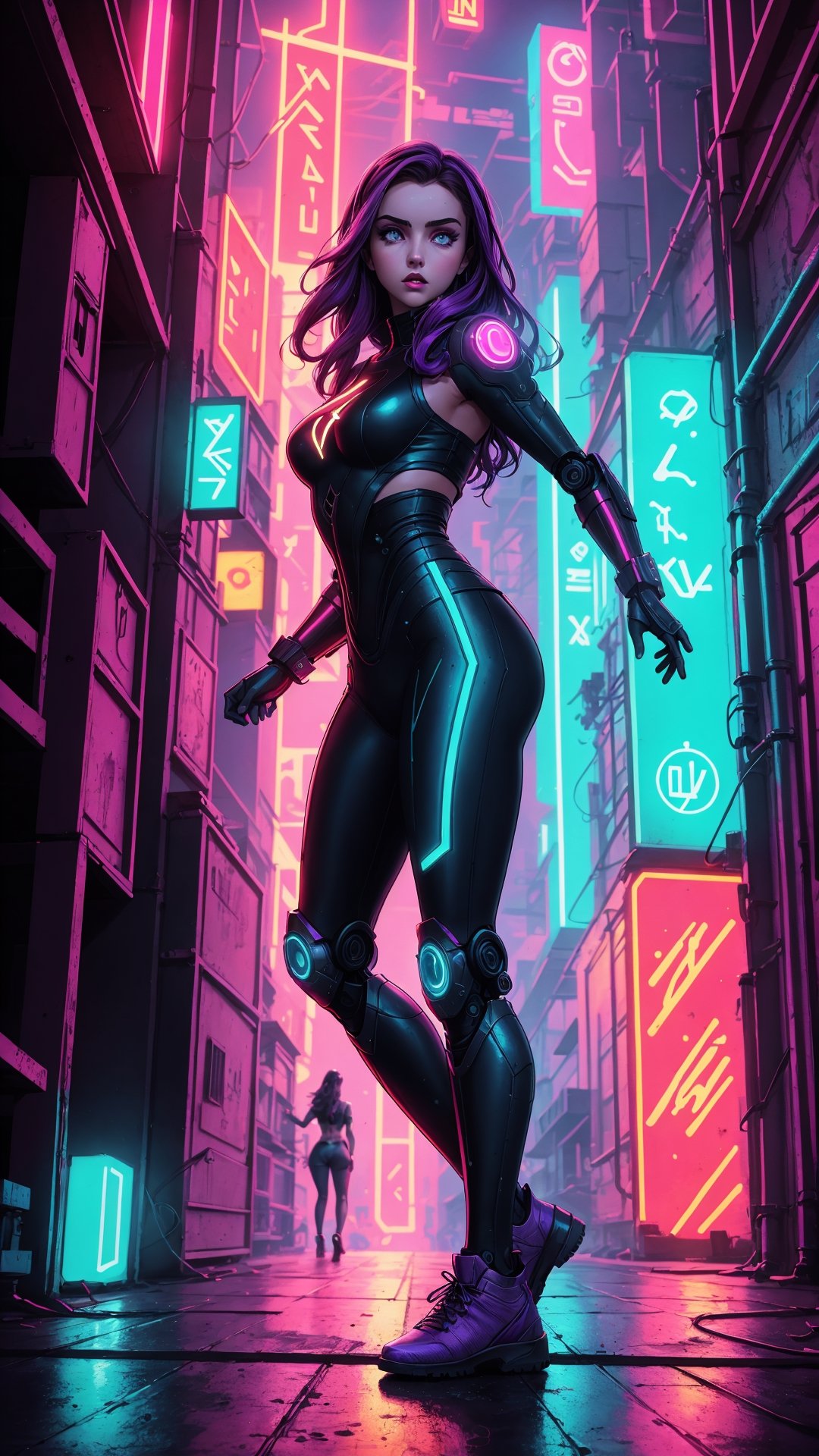 Ana De Armas as cyberpunk ninja robot warrior,  light purple Eyes,  Marvel X-23 by Ai Art Vision on Tensor.Art
