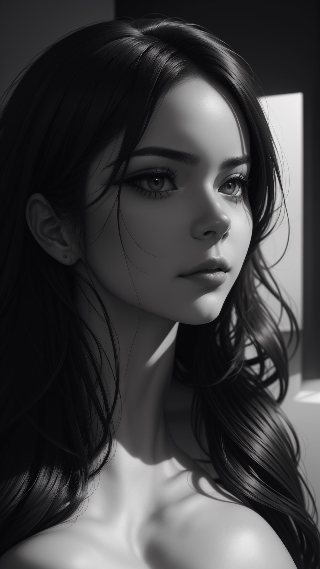 black and white,  detailed portrait,  beautiful facial features by Ai Art Vision on Tensor.Art