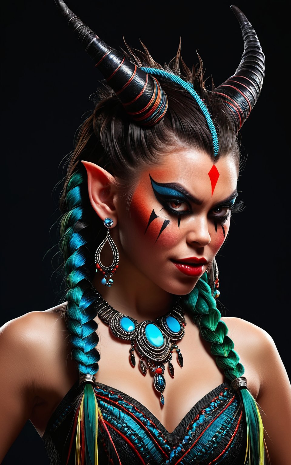 (best quality,8K,highres,masterpiece), ultra-detailed, (girl with an unusual hairstyle made of braids and feathers), a girl with an extraordinary hairstyle composed of intricate braids interwoven with feathers. Her hair is styled with meticulous detail, showcasing the complexity and creativity of the braids and the delicate texture of the feathers. The overall composition highlights her unique and striking appearance, with a focus on the detailed craftsmanship of her hairstyle. The vibrant colors of the feathers add an element of whimsy and elegance, enhancing the overall visual impact of the image