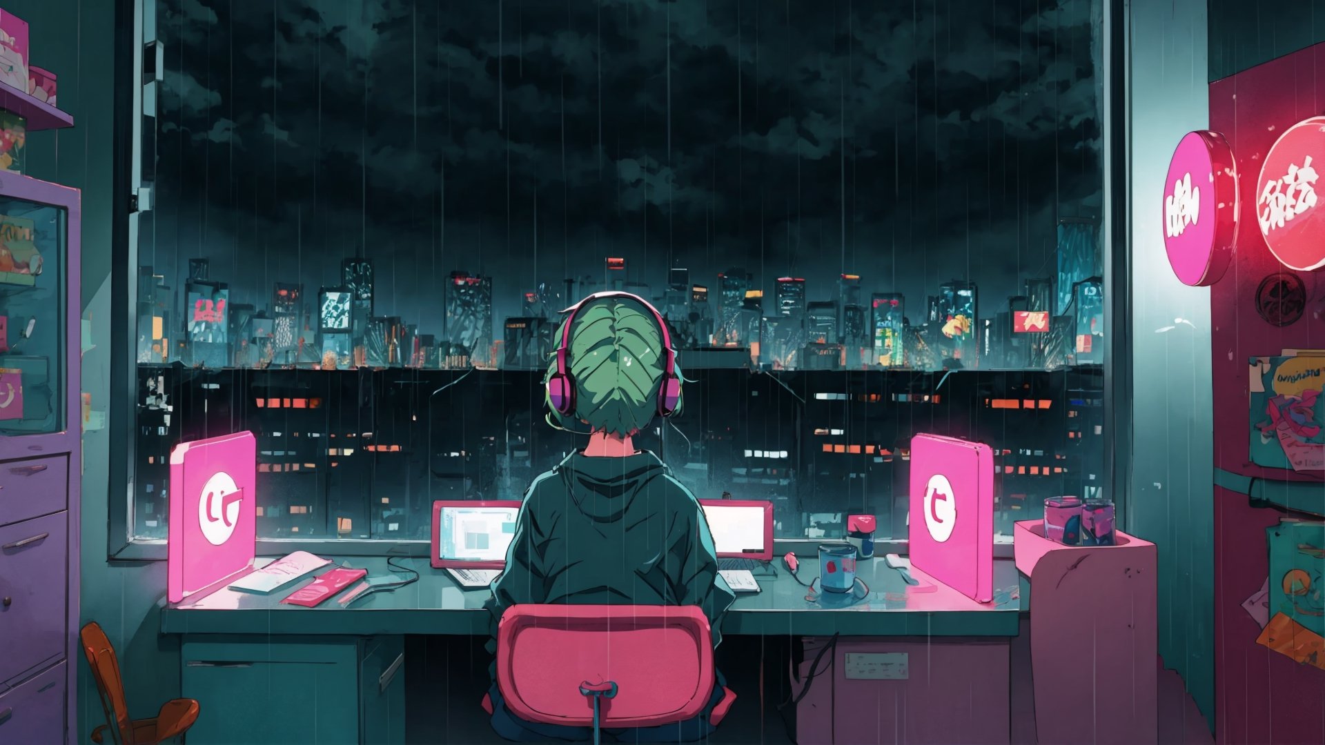 1girl,  headphone,  study table by Ai Art Vision on Tensor.Art