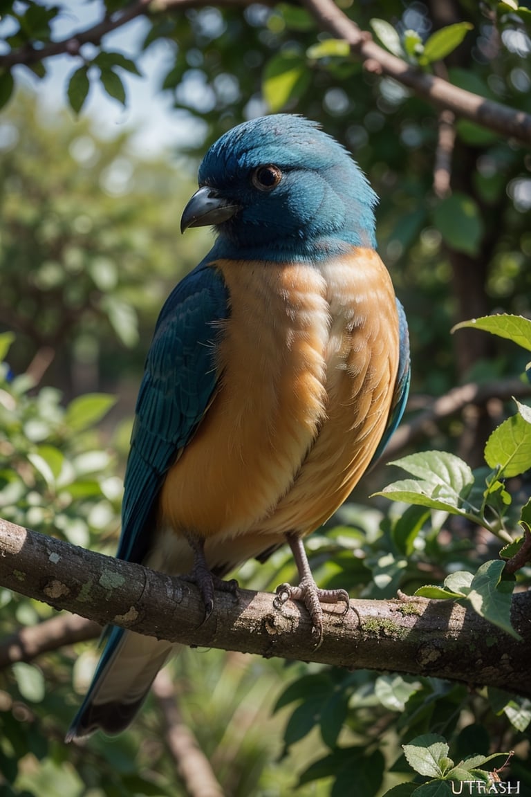 (blue bird),  (sitting on a tree branch),  (close up) by Ai Art Vision on Tensor.Art