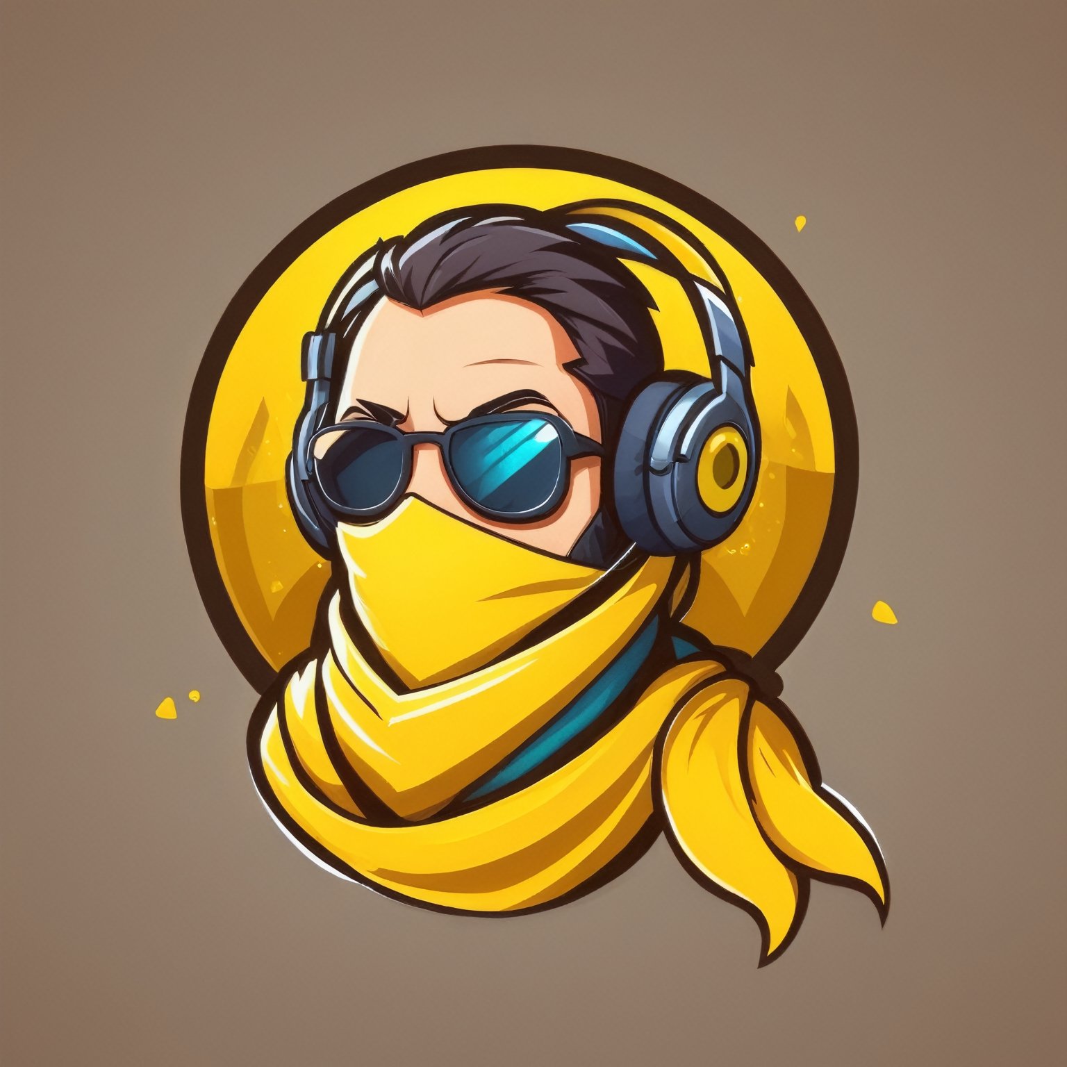 (best quality, 4k, 8k, highres, masterpiece:1.2), ultra-detailed,Gaming logo design,illustration, a cartoon character with headphones and a yellow scarf