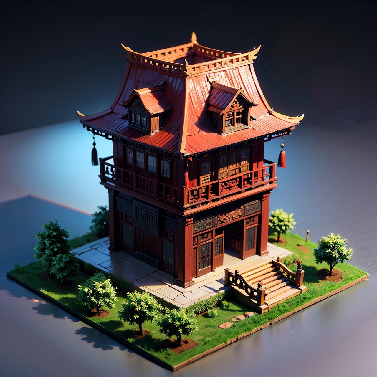 best quality,(masterpiece:1.1),chinese house,isometric view,high resolution,detailed details,simple background,