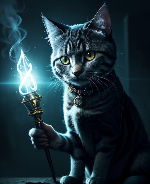 A cat mage,  glowing staff,  dramatic lighting by user_621920687891853736 on Tensor.Art