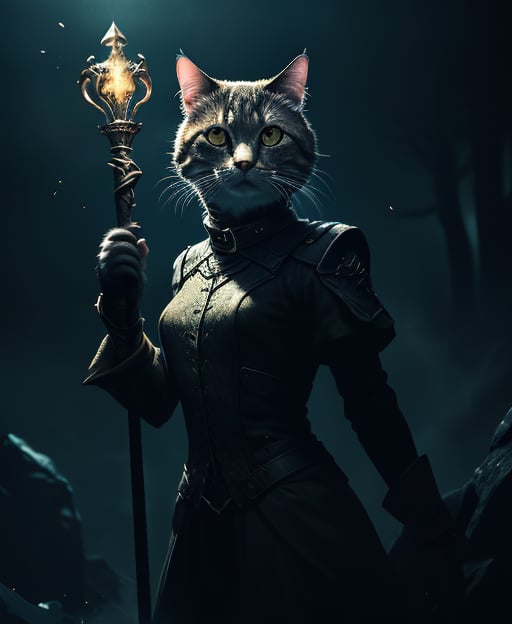 A cat mage,  glowing staff,  dramatic lighting by user_621920687891853736 on Tensor.Art