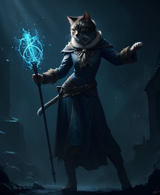 A cat mage,  glowing staff,  dramatic lighting by user_621920687891853736 on Tensor.Art