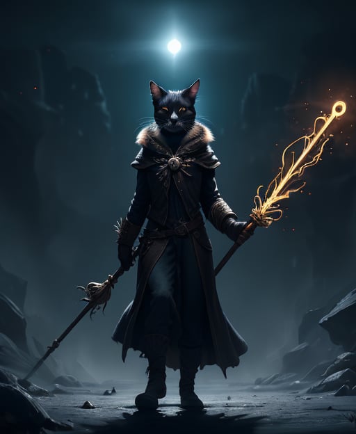 A cat mage,  glowing staff,  dramatic lighting by user_621920687891853736 on Tensor.Art