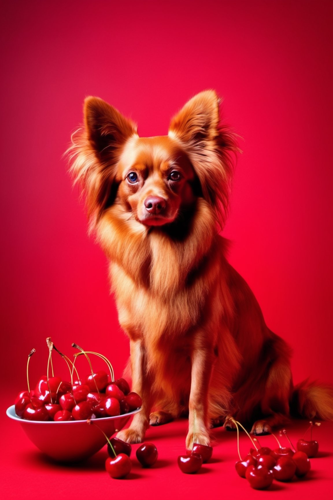 (red cupcakes), The Scran Line Dorothy red Cupcakes, cherry, red dog, (red papillon), (a light red color Papillion dog sitting on a red surface), big cherry cupcakes, cupcakes, long hair, long dog hair, only red dog, red dog cupcake, red puppy, not brown dog, red color cherry Cupcakes, Flavor is Cherry 🍒, light red color background, red, red Papillion dog, red dog sitting in a surface, a handsome, red color Papillion dog, proud looking, thick, sitting down casually, full body, a couple of Cherry fruits cut sitting on top of a table, Cherry photos, dark red Cherry colors, dark red skin, red fruits, dark themed, dark red color Cherry, dark and moody colors, Cherry fruits, red dog, Cherry fruits, Cherry the scran line red Dorothy Cupcakes, cherry red cupcakes, The Scran Line Dorothy red Cupcakes, cherry, red red dog, red red red dog, all things red, all items red