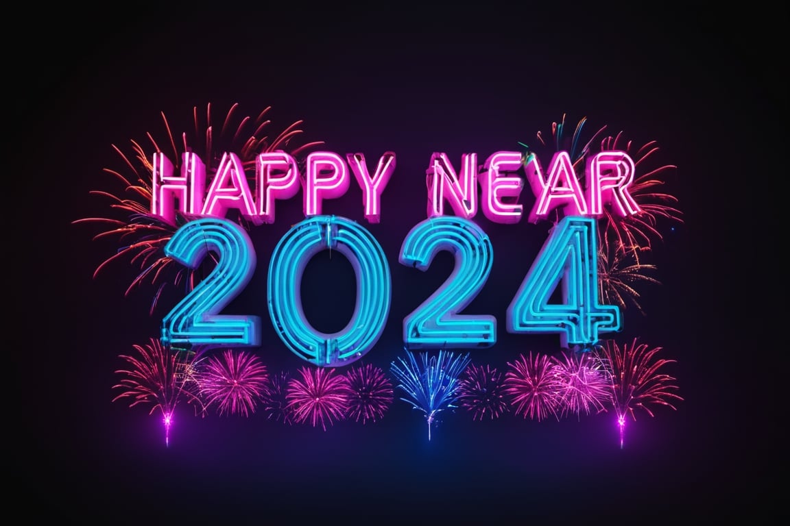 A neon image displaying "Happy New Year's 2024"