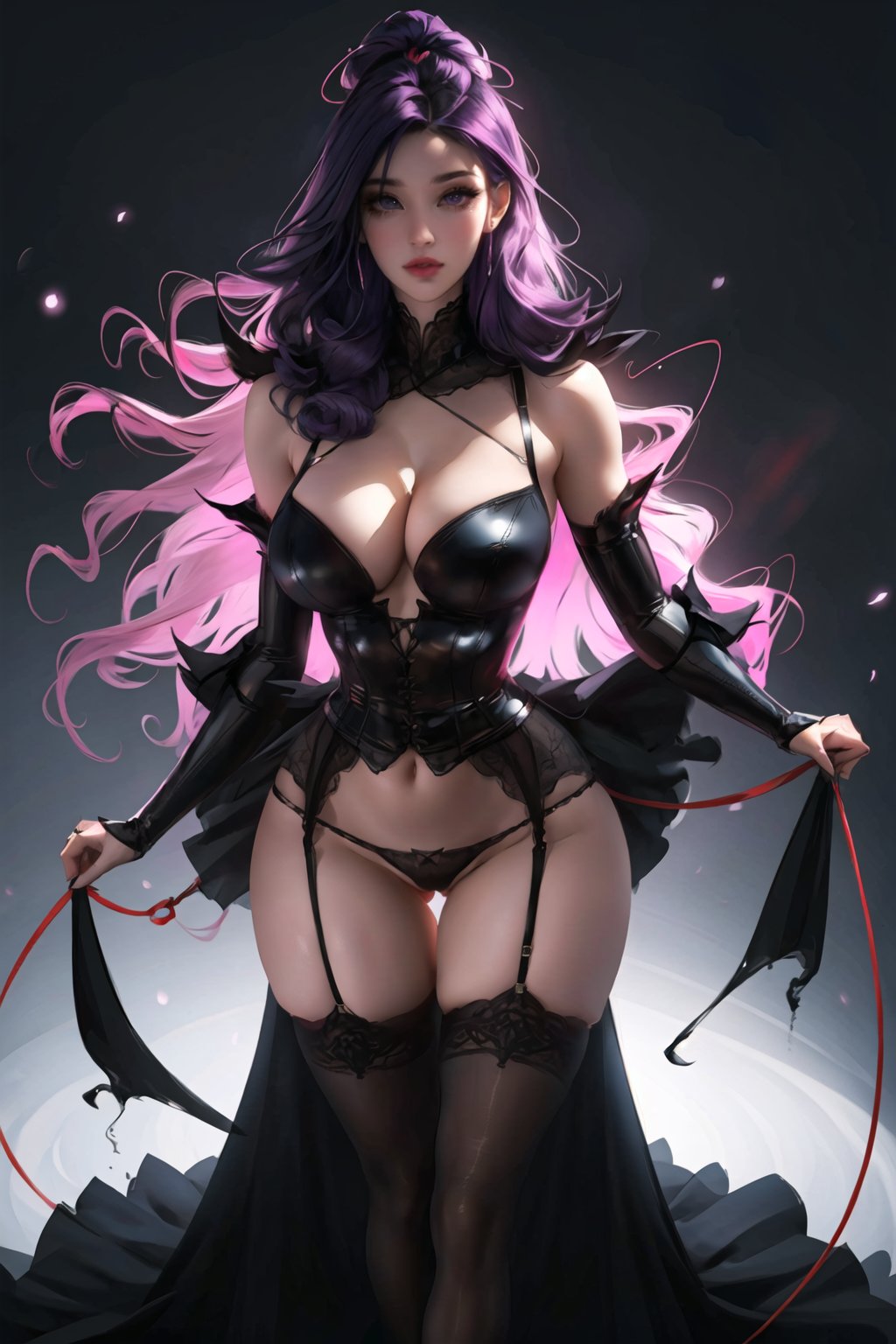  a beautiful woman ditting ,  perfecty anatomy, pale skyn,  perfect body wearing a micro skirt and a black garter betlt , g-string, sexy,  red_eye, light from the top,  looking at the viewer, ((very curvy figure, big body)), vivid colors, purple hair, big and beautiful eyelashes, ,SAM YANG, ultra detailed, best resolution, sexy, perfet composition, very long hair, sexy, sexy lingeire, beautiful lingeire, no panty, pussy visible, pussy, pink pussy , perfect pussy, black clothes, exposed_pussy